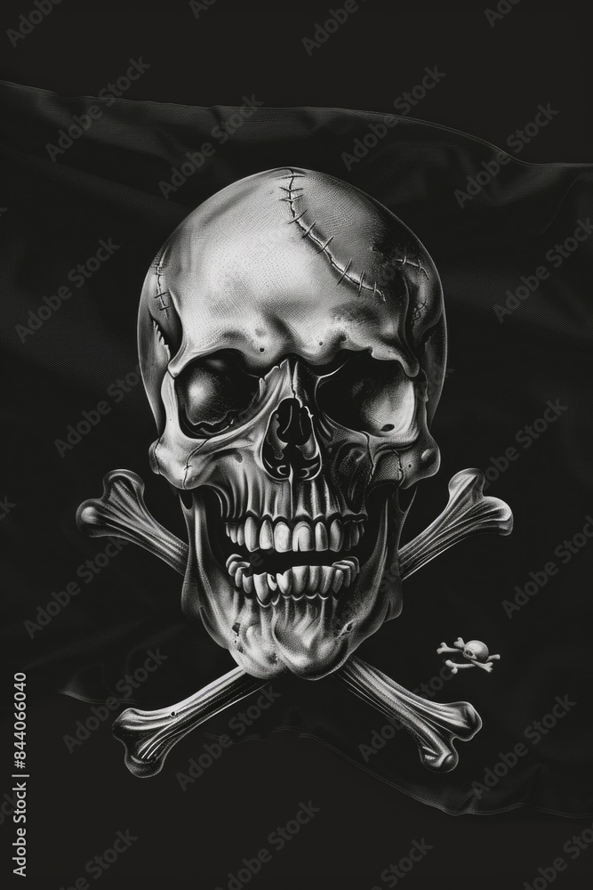 Poster A classic symbol of warning or danger, this image features a skull and crossbones in black and white