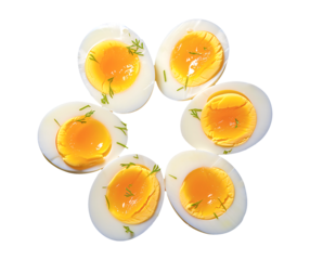 Egg halves sprinkled with dill, arranged in a circle.
