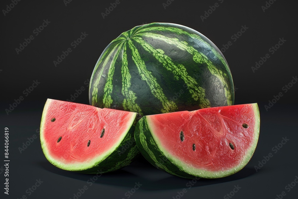 Poster fresh watermelon with two slices removed