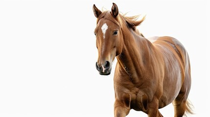 Fototapeta premium A brown horse runs freely on a white background