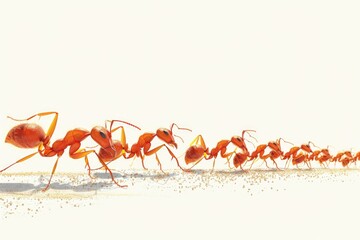 Fototapeta premium A group of red ants walking along the beach