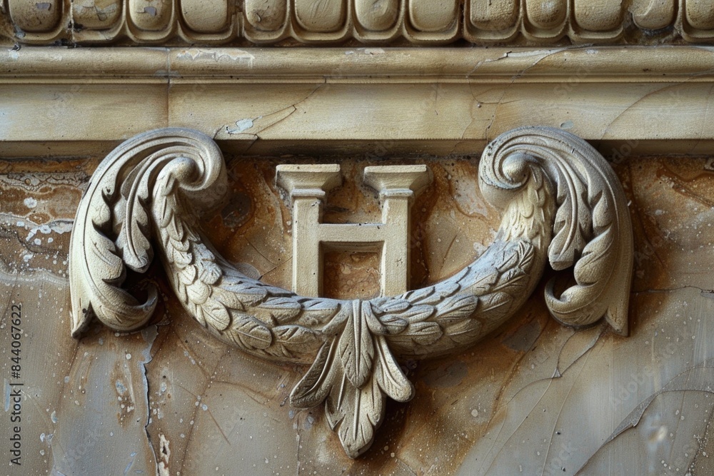 Poster Close-up shot of a decorative object on a building, suitable for use in architecture, design, or urban planning contexts