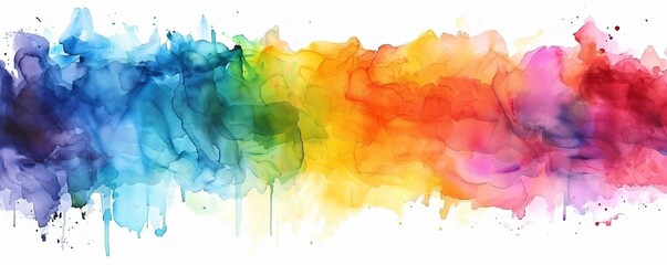 Abstract colorful rainbow color painting illustration texture  - watercolor splashes, isolated on white background Generative AI