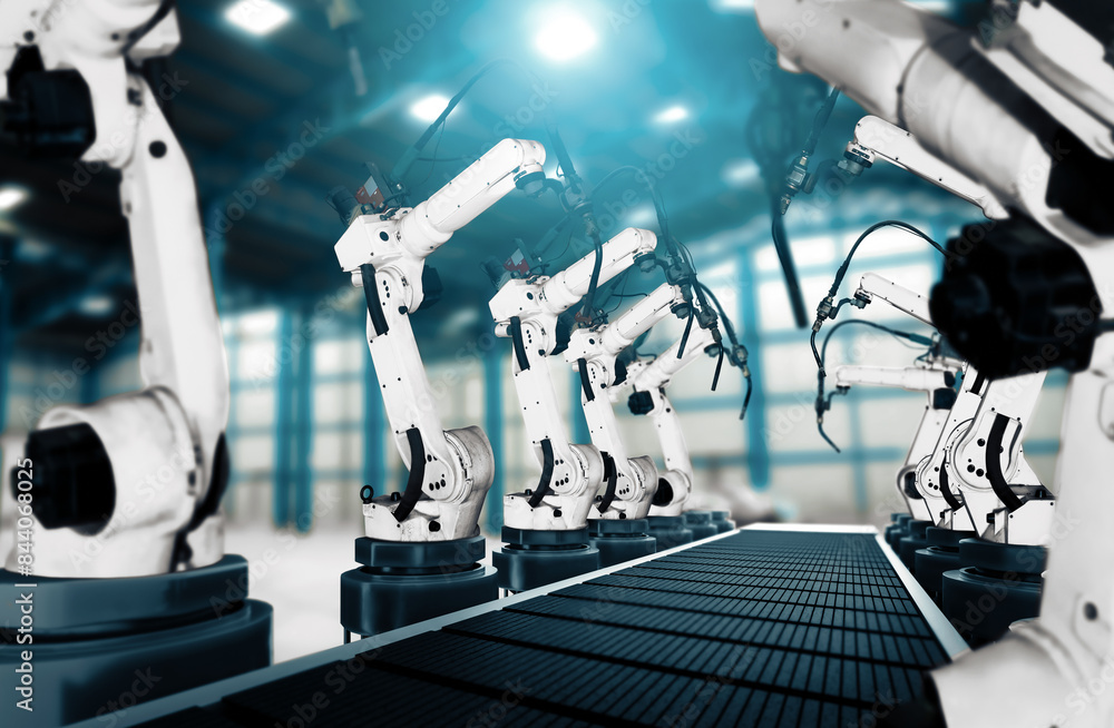 Aufkleber mlp mechanized industry robot arm for assembly in factory production line. concept of artificial int