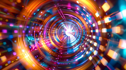 Obraz premium Luminous abstract circular tunnel. Futuristic technological style with the effect of a sense of depth, movement and energy. Illustration for banner, poster, cover, brochure or presentation.