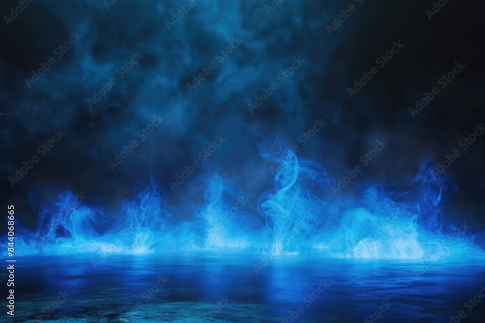 Poster blue smoke rises from the calm surface of dark water, perfect for backgrounds and abstract concepts