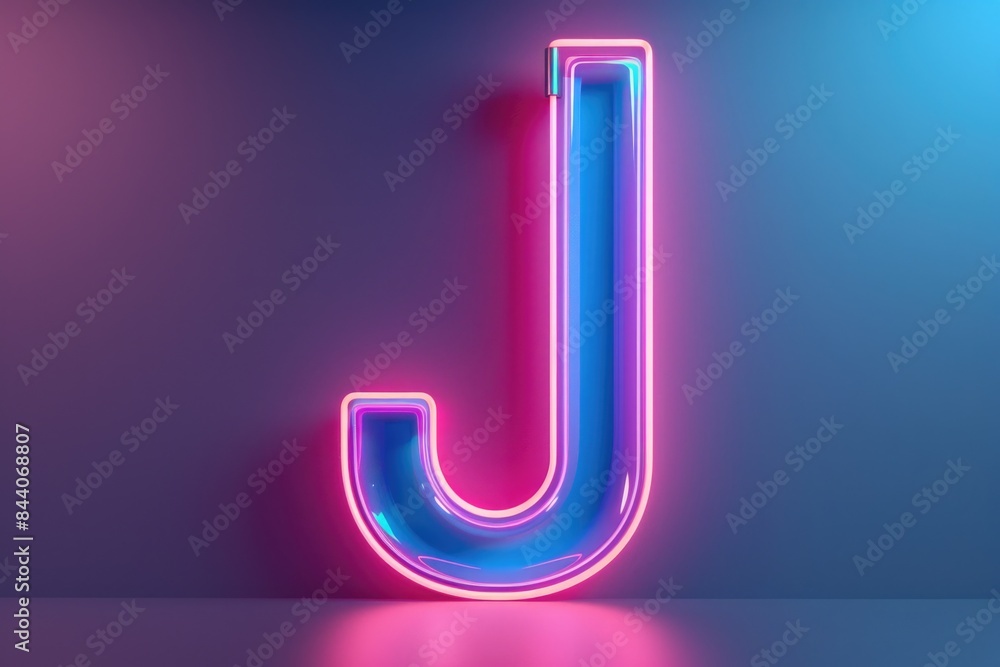 Poster a close-up of a neon letter j on a dark background, perfect for use in advertising or design project
