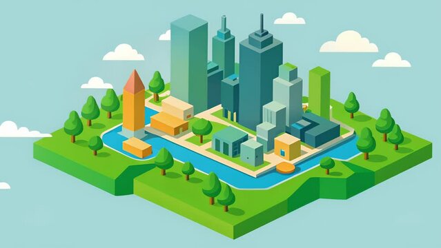 A 3D visualization of a cityscape created using a data model allows urban planners to identify potential areas for green spaces and public parks to improve the quality of life for. 2d flat cartoon