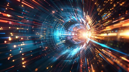 Naklejka premium Technology screen with abstract high speed technology POV motion blur