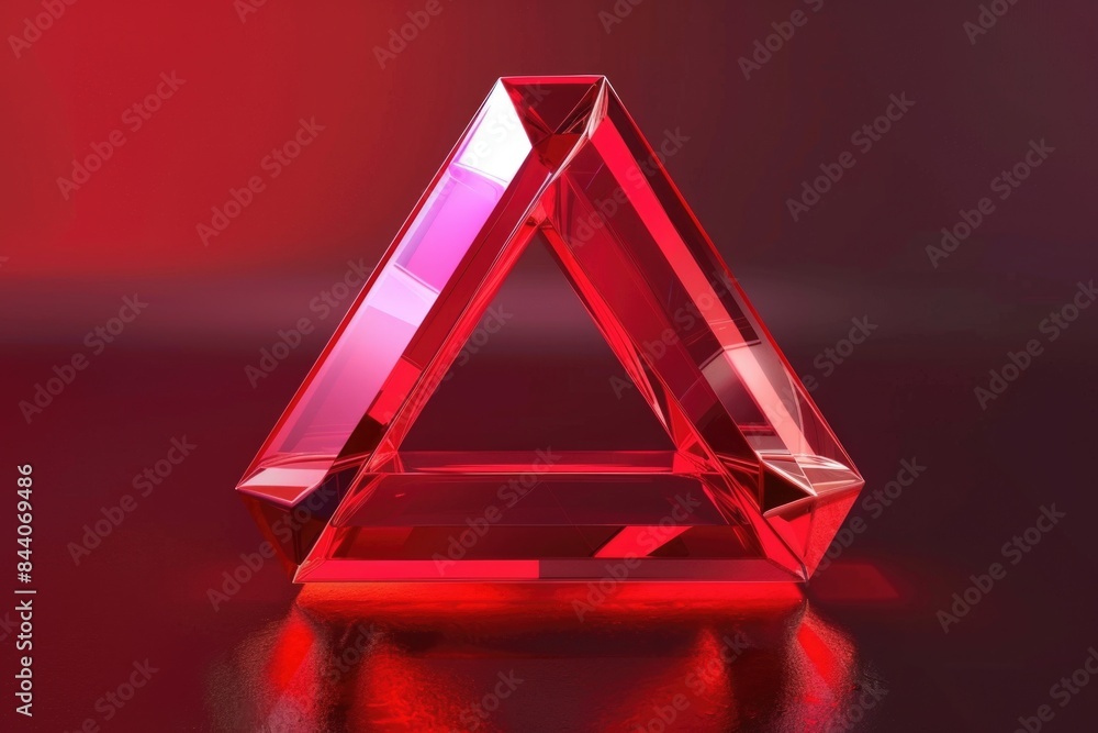 Poster a red triangular shape sits on a black surface, providing an abstract contrast