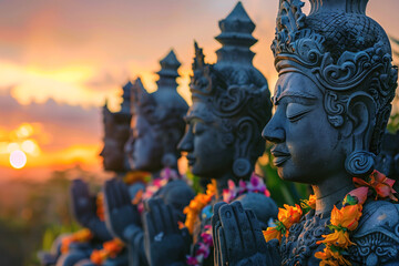 Fototapeta premium Balinese statues at sunset