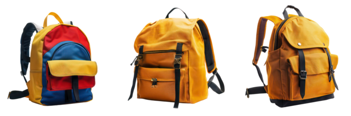 Set of School Backpack isolated on transparent background