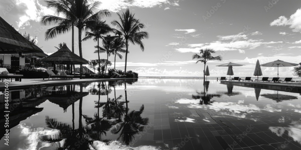 Aufkleber a classic black and white photo of an empty swimming pool with clean lines and minimal distractions