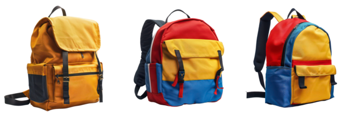 Set of School Backpack isolated on transparent background