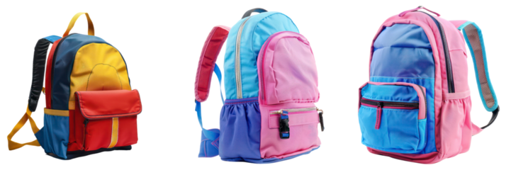 Set of School Backpack isolated on transparent background