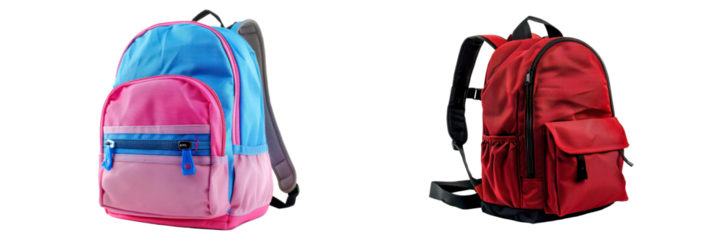 Set of School Backpack isolated on transparent background
