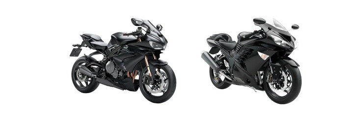 Set of modern sports motorcycle isolated on transparent background