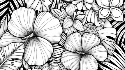 Fototapeta premium A simple illustration of flowers and leaves in black and white
