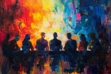 Vibrant Fauvistic Depiction of a Team s Decision Making Framework in a Dynamic Corporate Setting