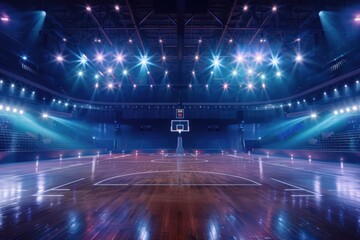 Fototapeta premium A well-lit outdoor basketball court at nighttime, ideal for capturing evening games or events