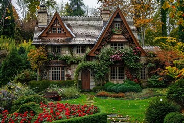 Fototapeta premium A large house with a garden in front of it