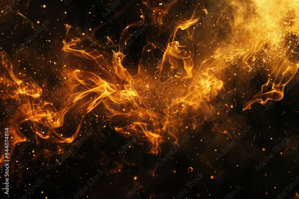 Poster a close-up shot of a fire burning brightly on a black background, ideal for use in scenes where a dr