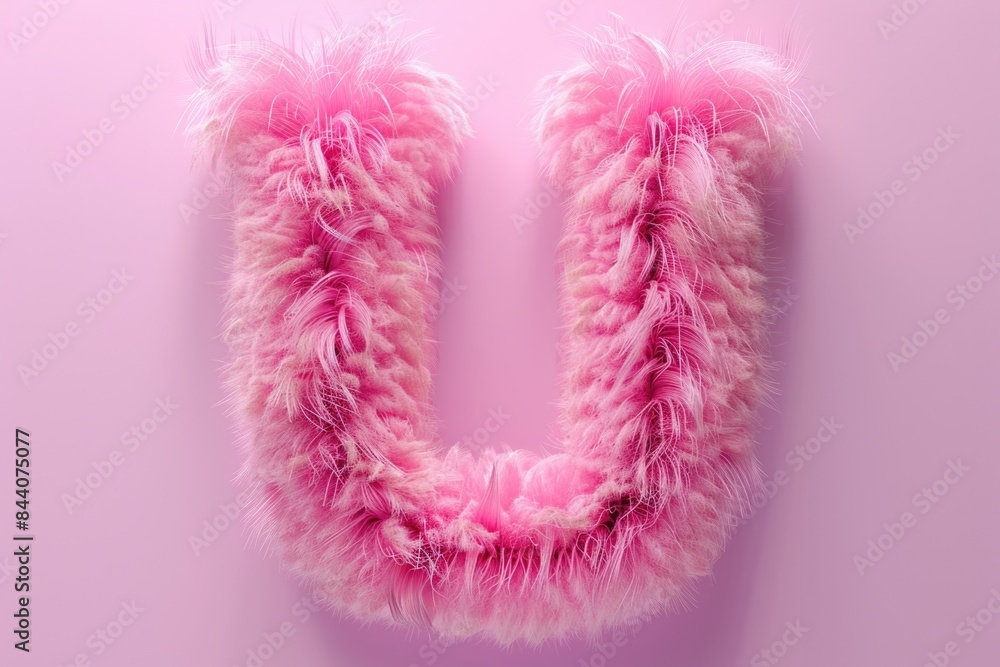 Wall mural A pink fuzzy letter 'U' on a pink background, suitable for use in educational or promotional materials - Wall murals