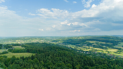 Aerial view rural landscape farms villages picturesque green