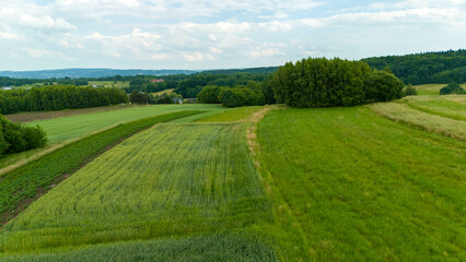 Aerial view on the countryside and the agricultural field