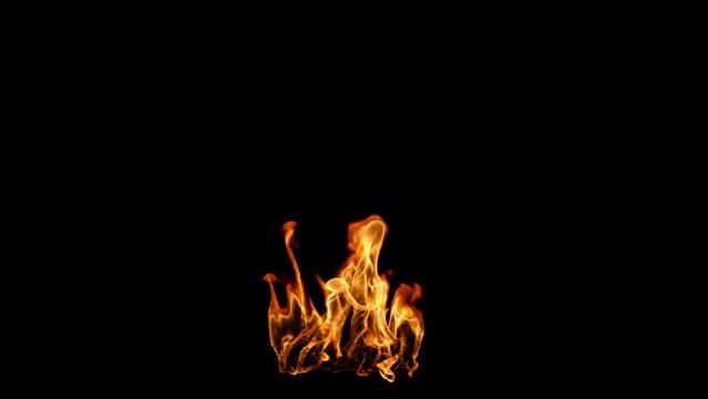 Looping real fire in slow motion, 4k 30p with alpha channel, since it is a loop, you can loop it and make whatever duration you need or want, slow motion allows you to speed it up or keep it slow	