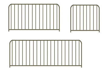 Medium length, short and long fence or balustrade made of steel pipes and bars - on isolated transparent background.