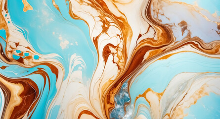Abstract Swirling Blue, Brown and Gold Acrylic Painting