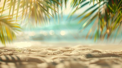 A beach scene with palm trees and a blue ocean