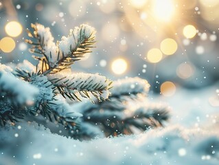 A snow covered pine tree with snow on its branches