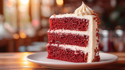 A Slice of Red Velvet Cake on a White Plate