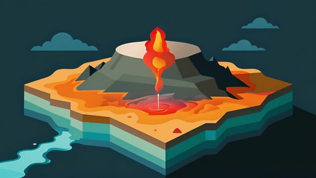 A closeup image of a data layer map indicating the location of hot springs and geothermal activity deep underground.. 2d flat cartoon
