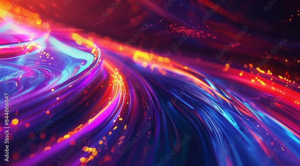 Poster abstract background with colorful glowing curves in motion