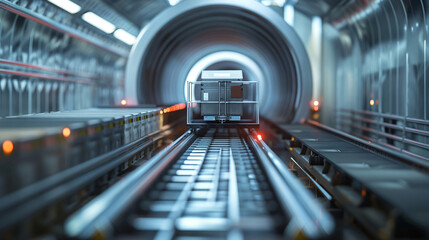 Fototapeta premium A hyperloop pod transporting cargo through a vacuum tube, demonstrating ultra-fast freight transport