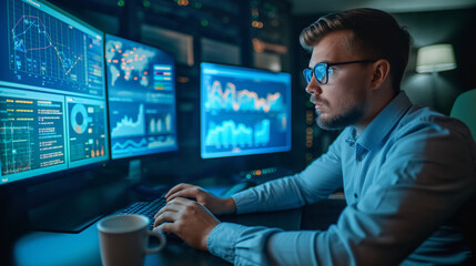 A logistics specialist analyzing big data to improve efficiency and reduce carbon footprint