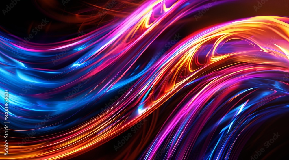 Poster abstract background with colorful glowing curves in motion