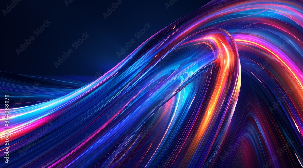 Poster abstract background with colorful glowing curves in motion