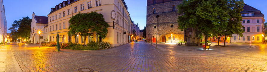 Fototapeta premium The old historic Berlin quarter Nikolaivirtel at dawn.