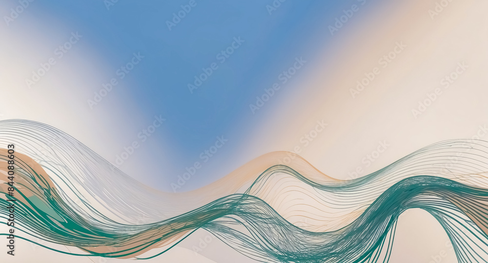 Sticker Abstract Swirling Lines in Blue and Peach