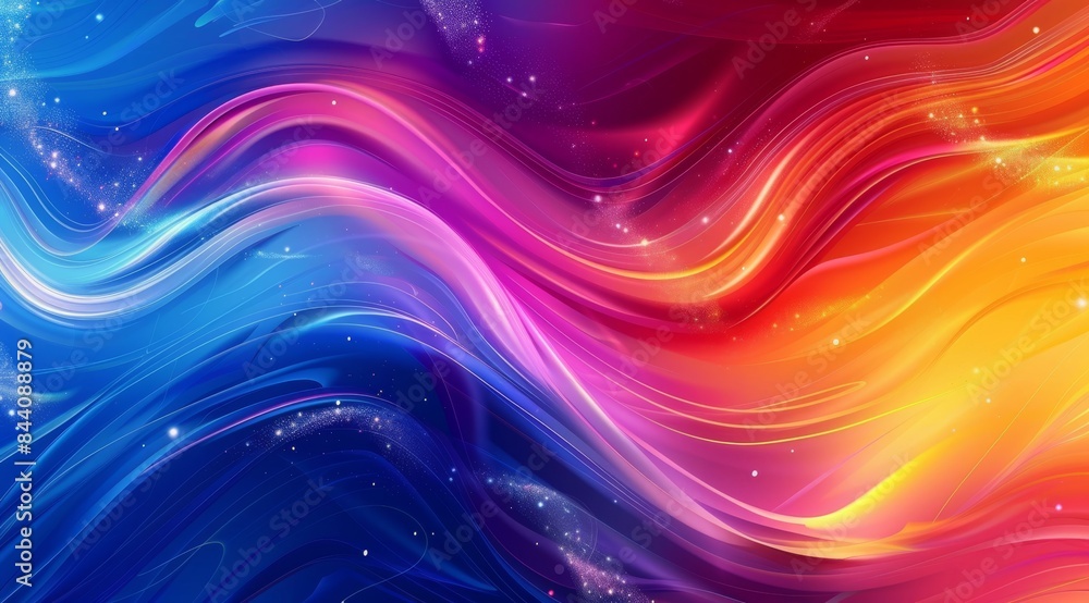 Poster abstract background with colorful glowing curves in motion