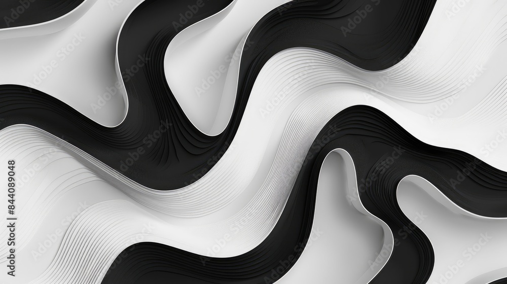 Poster abstract composition of monochromatic design with fluid shapes geometric backdrop featuring linear m