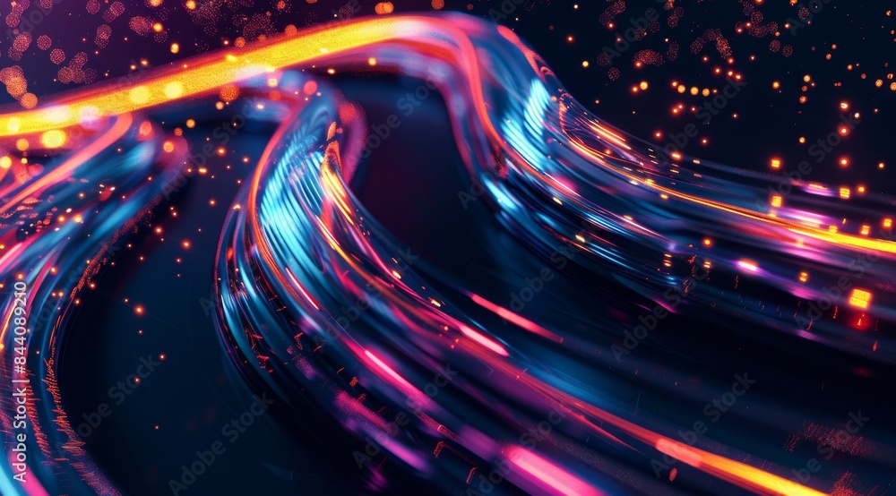 Poster abstract background with colorful glowing curves in motion