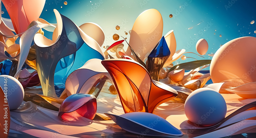 Poster abstract 3d rendering of colorful, shiny shapes