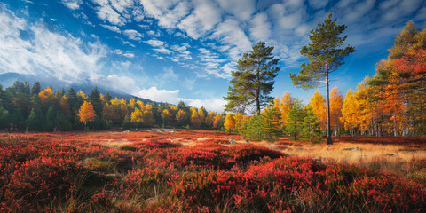 Fototapeta premium Autumn forest with vivid red, yellow, and orange trees