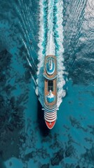 Aerial View of Luxury Cruise Ship on the Blue Sea