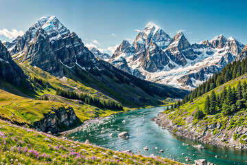 landscape with mountains and snow : AI Generative, not upscale